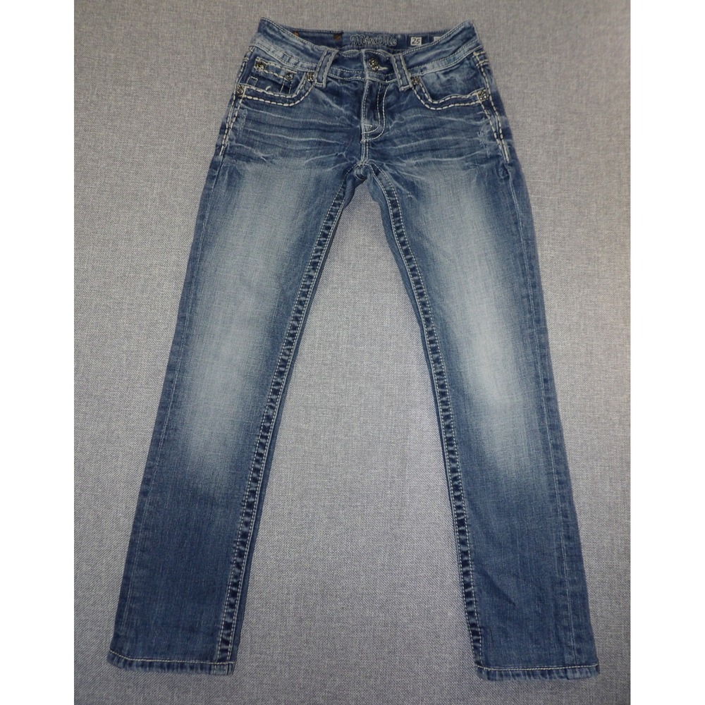 Miss Me Straight Leg Jeans Women 25 Blue Sequin Lace Embellished Buckle JE5640TR